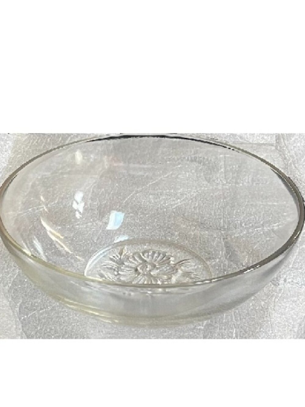 Vintage Jeannette Camelia Crystal Clear Glass Bowl Pressed Floral Design 9"